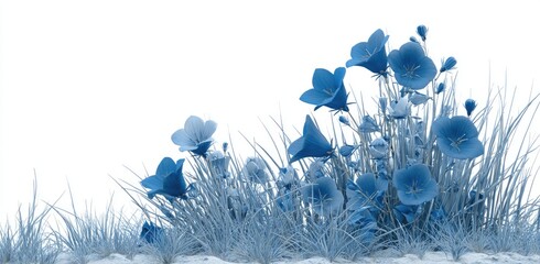 Blue flowers and grass in a corner