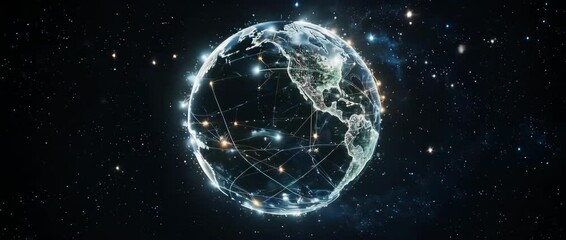 Rotating Digital Earth Globe with Global Data Connections. This represents global communication, internet, big data, international business, and futuristic technology. - Powered by Adobe