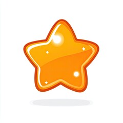 Bright, cartoonish orange star graphic.  Glossy,  outlined,  and  sparkly.  Light shadow beneath