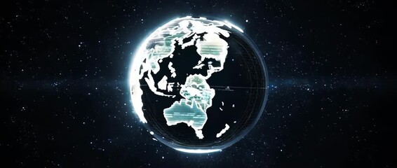 Rotating Digital Earth Globe with Global Data Connections. This represents global communication, internet, big data, international business, and futuristic technology. - Powered by Adobe