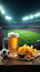 Festive Beer and Snack Display Featuring Soccer Ball Keychain at Stadium