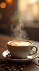 Warm Minimalist Coffee Latte Art Heart Detail Still Life Food Drink