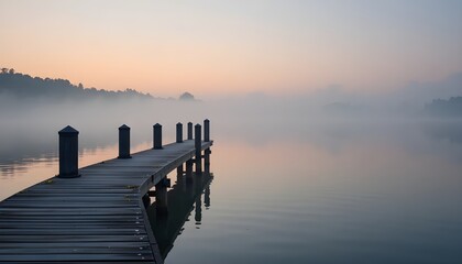 Obraz premium Calm morning at the dock with soft pastel skies