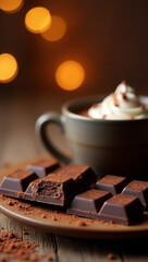Delicious Indulgent Dark Chocolate and Hot Cocoa Beverage Still Life Composition