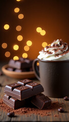 Appetizing Chocolate Dessert Stacked and Plated with Festive Bokeh Background