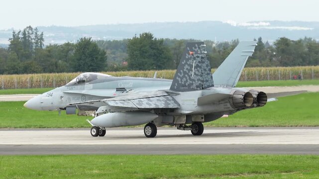 F-18 prepares for takeoff on sunny day at airbase runway
