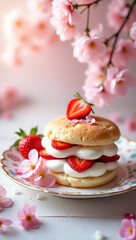 Delicious and Aesthetic Strawberry Shortcake with Cherry Blossom Accent Food