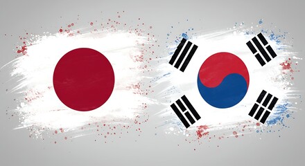 Obraz premium Japanese and south korean flags with brush stroke effect for conceptual design