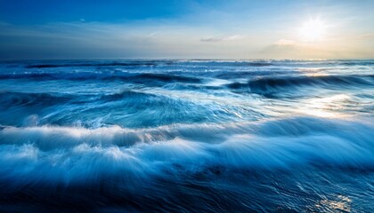 Fototapeta premium Abstract Blue Ocean Waves Sunrise