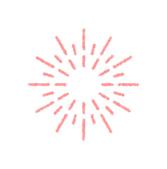 Crayon firework burst in magic circle. Sparkle and starburst burst as a playful symbol, spark and star glow with celebrate spirit. Soft red tone graphic adds shine to festive holiday or party