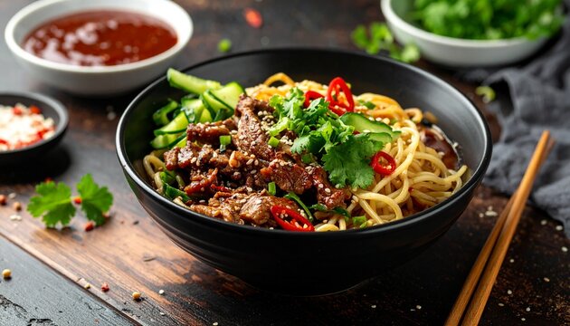 Chinese Zha Jiang Mian with savory soybean paste sauce