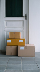 Shipping boxes on the porch awaiting the recipient, representing e-commerce and delivery.