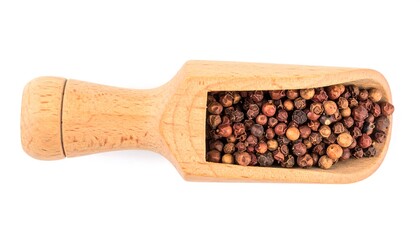 Wooden scoop filled with mixed peppercorns (1)