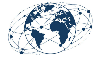 World globe with network connections and continents in blue color scheme on a white background view created with generated ai
