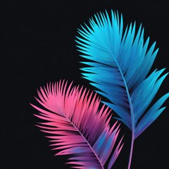 Vibrant palm leaves in neon pink and turquoise, set against a black background