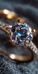 Fototapeta premium Luxurious gold diamond ring with brilliant cut for phone wallpaper