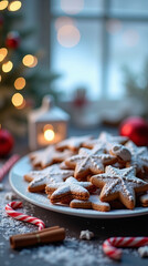 Delicious Star Shaped Christmas Cookies with Powdered Sugar Decoration Still Life