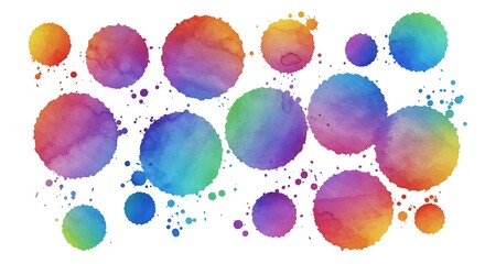 Colorful watercolor circles background design with various sizes and splashes