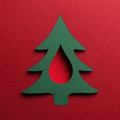 Fototapeta premium Cutout Christmas tree, dark green silhouette on red background