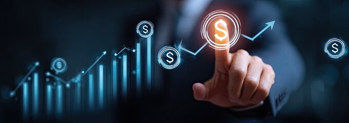 Businessperson touches financial growth graph