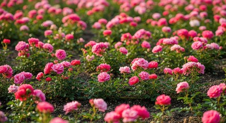 Fototapeta premium Lush pink rose field in bloom