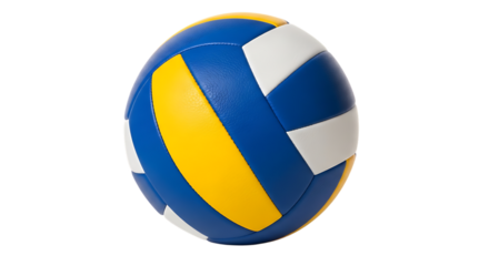 Blue yellow and white volleyball sport game cutout PNG isolated on a transparent background