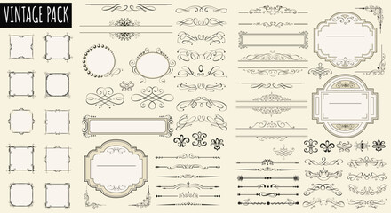 Vintage Decorative Ornaments Collection: A comprehensive vectorcollection of elegant vintage ornaments, frames, and dividers in intricate detail.