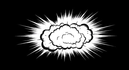 Comic book explosion illustration white on black background for graphic design