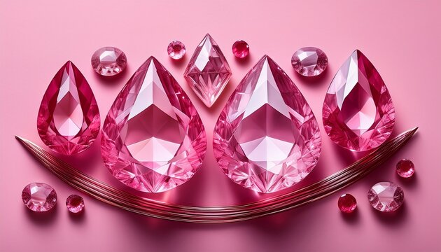 colorful pink gems arranged artistically on a soft pink background - Powered by Adobe