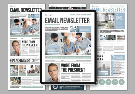 Business Newsletter with Light Pale Green and Blue Elements