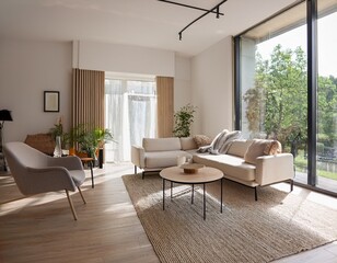 Fototapeta premium modern living room design with natural light and minimalist furniture