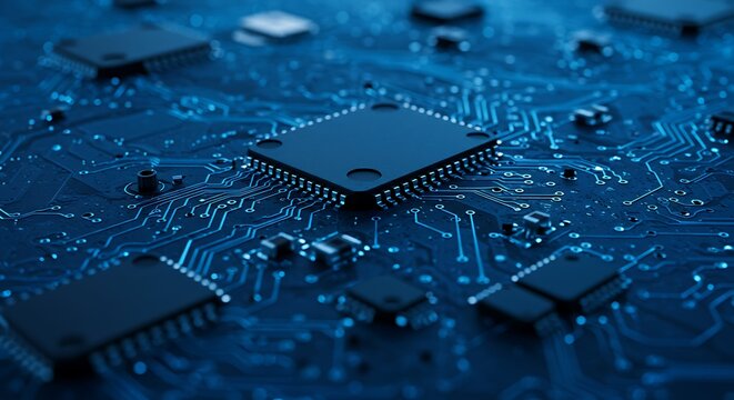 Computer circuit board with microchips technology background illustration