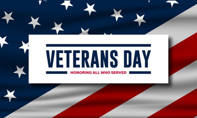 Happy Veterans Day text with American flag as background banner template 