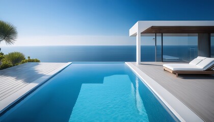 Fototapeta premium modern minimalist pool design with serene blue water and smooth white edges