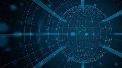 Abstract Blue Digital Globe Network with Connecting Lines and Glowing Dots technology