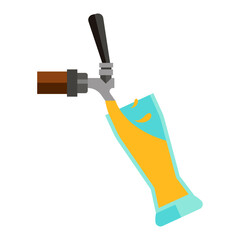 Pouring a golden lager beer into a clear glass from a tap, creating a refreshing drink