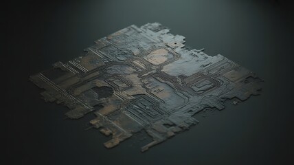 Abstract Fragment of a Damaged Metallic Circuit Board with Textured Surface electronics technology