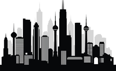 Fototapeta premium American City Skyline Silhouette Vector Illustration of Urban Landscape