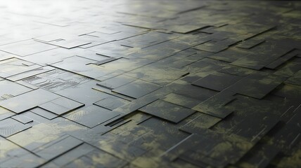 Abstract Metallic Surface with Overlapping Rectangular Plates and Textured Patina background