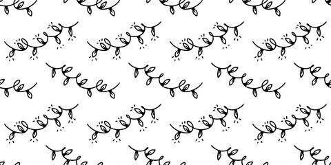 Seamless pattern with hand drawn Christmas lights doodle. Winter holiday outline vector background. 