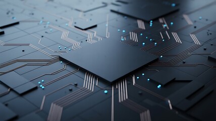 Central Microchip On A Dark Circuit Board With Glowing Blue Data Points technology computer
