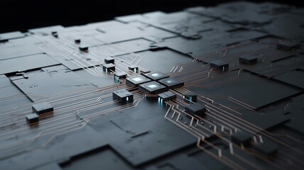 Central Processing Unit Cluster on a Dark Circuit Board with Copper Traces technology processor