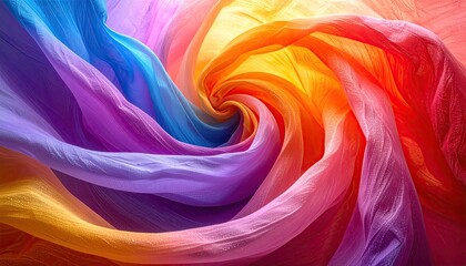 Swirling rainbow fabric, textures & folds abstract background
