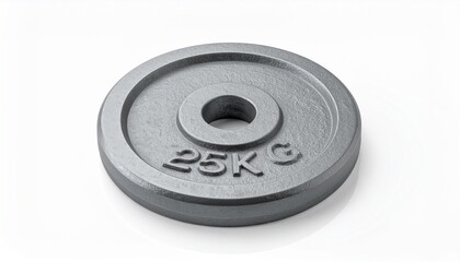 Obraz premium A single, circular, 25kg weight plate, made of metal and designed for weightlifting and fitness training