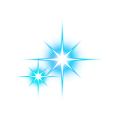 Blue glowing star light on transparent background
