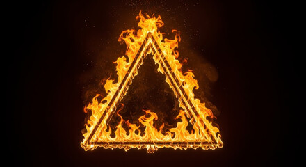 Fiery Triangle Symbol Burning Brightly Against a Dark Background Emitting Sparks