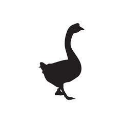 Goose silhouette. Walking goose silhouette, farm, wildlife, rustic icon.