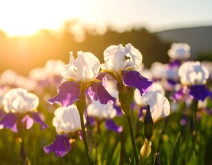 Irises in sunset light