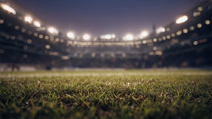 soccer stadium with a grassy field and lights