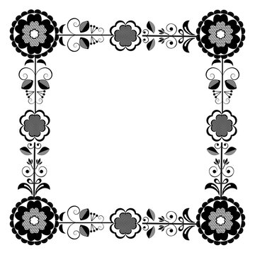 Black white square frames with flowers .
Graphic design with regular shapes as tenplate, or tile.